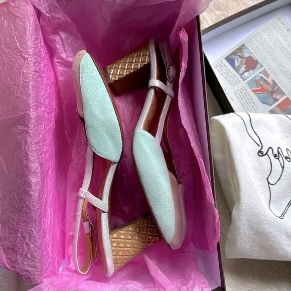nib CHIE MIHARA Tatami Suede & Metallic Leather Slingback Heels size 7